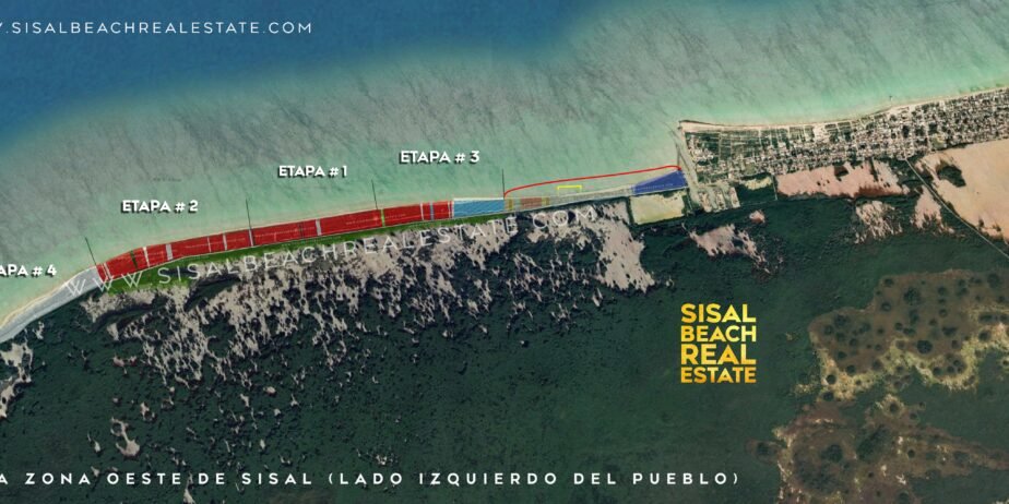 Terrenos frente de playa primera fila en Sisal Yucatán 10x100m (1,000m²) $5,100,000.°° MXN