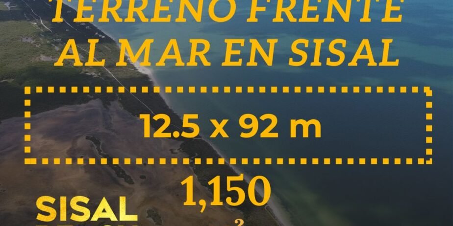 Terreno frente al mar en Sisal 12.5 x 92 m (1,150m) $6,750,000.°° MXN