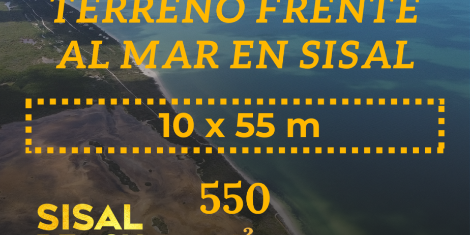 Terreno frente al mar en Sisal Yucatán 10x55m (550m²) $3,900,000.°°MXN