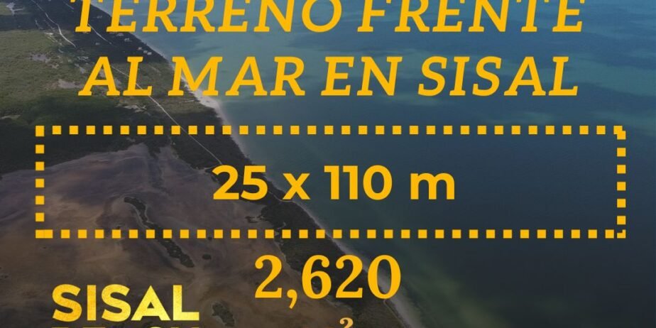 Terreno frente al mar en Sisal 25 x 110 m (2,620m²) $9,600,000.°° MXN