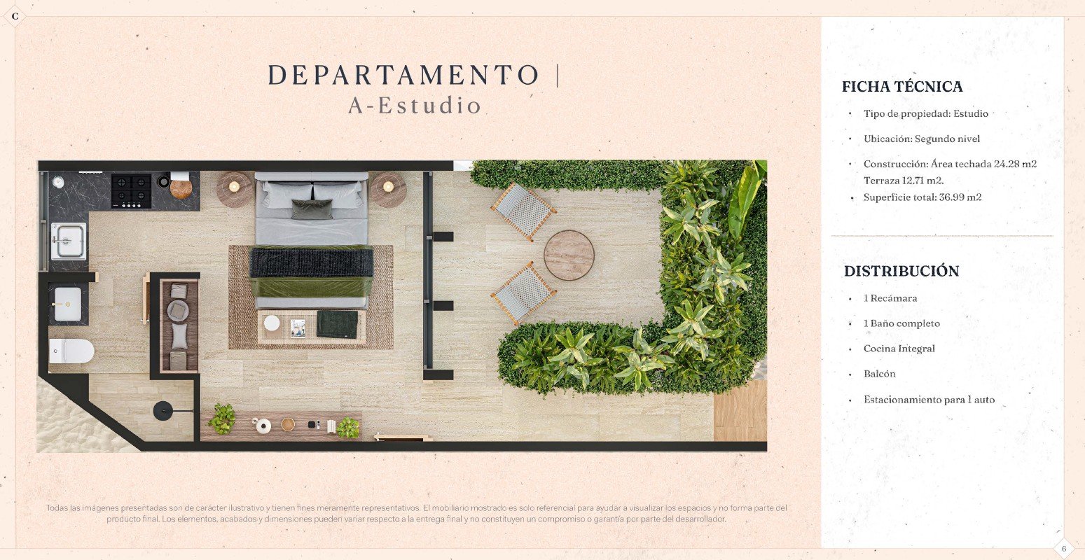 Apartamento Modelo A — estudio planta alta frente al mar Costa Sisal