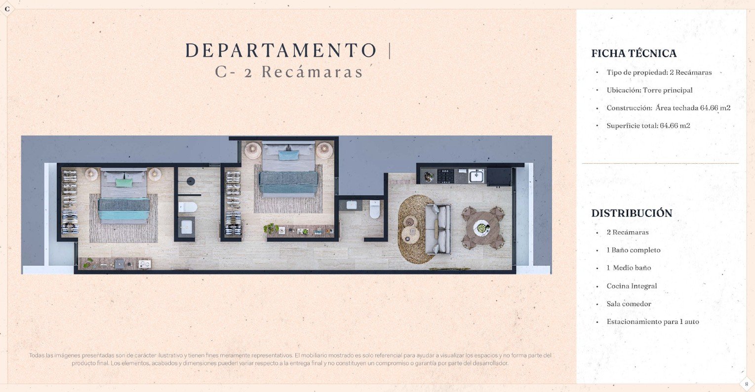 Modelo C — 2 recámaras en torre Costa Sisal Sisal Yucatán