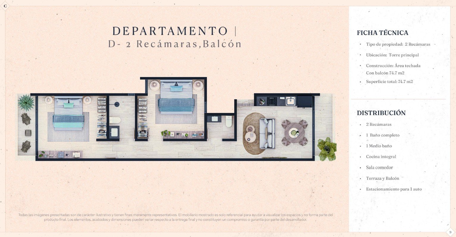 Apartamento Modelo D — 2 recámaras con balcón vista al mar Costa Sisal Sisal Yucatán