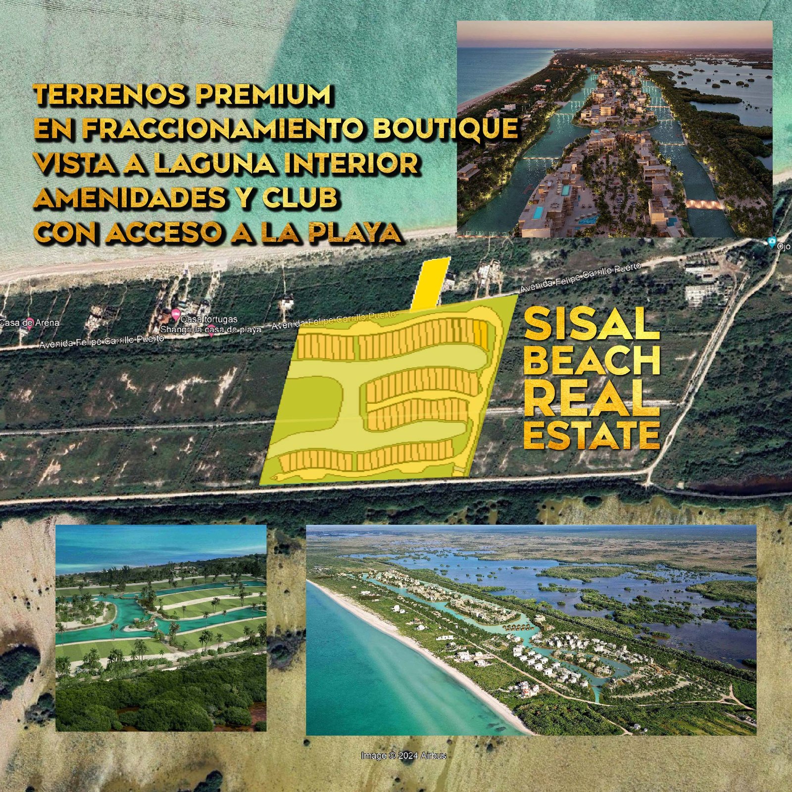 Terrenos premium boutique en segunda fila con club y acceso a la playa en Sisal Yucatán, dentro de proyecto de lujo estilo bora bora con vista a la laguna interior,  primera etapa, dimensiones desde 12x30m 360m² (Lote c-20 orilla) hasta 14x40m 551m2 (lote b-30 isla)