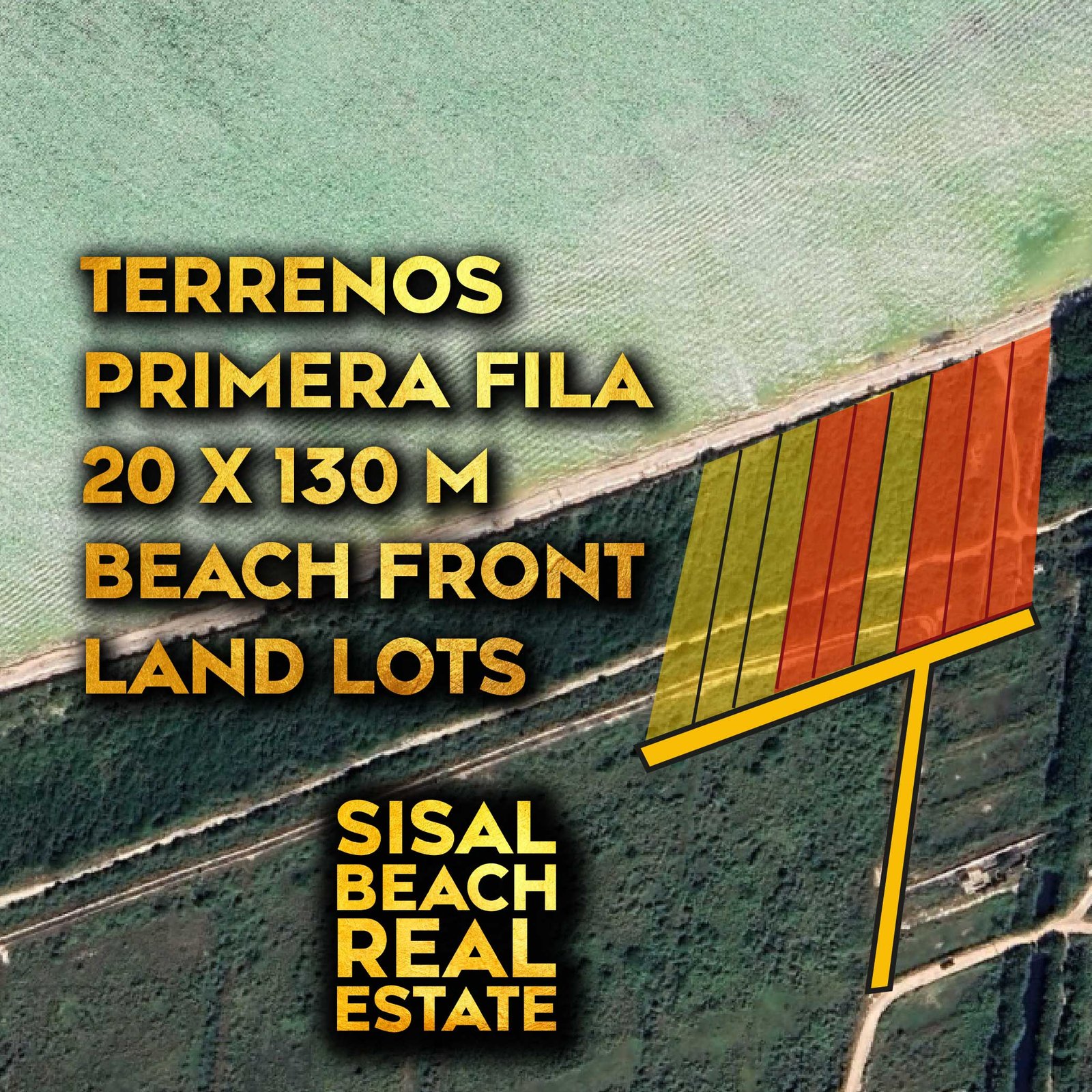 Terrenos frente de playa primera fila en Sisal Yucatán 20x130m 2,600 m² ($13,000,000.°°…