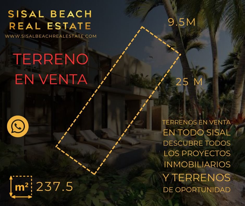 Terreno 9.5x25m (237m²) $3,00,000.°° en Sisal Yucatán sobre una calle que lleva al puer…