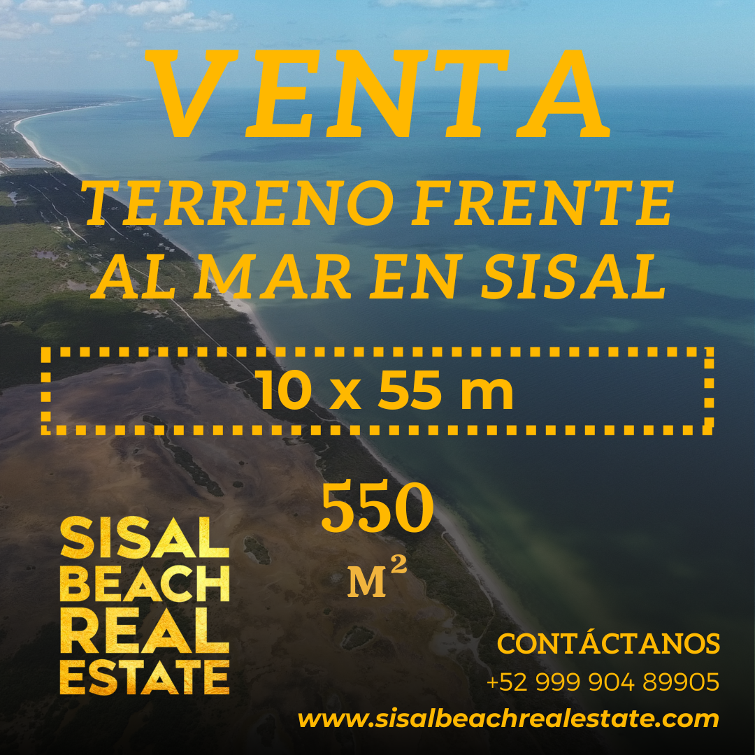 Terreno frente al mar en Sisal Yucatán 10x55m (550m²) $3,900,000.°°MXN