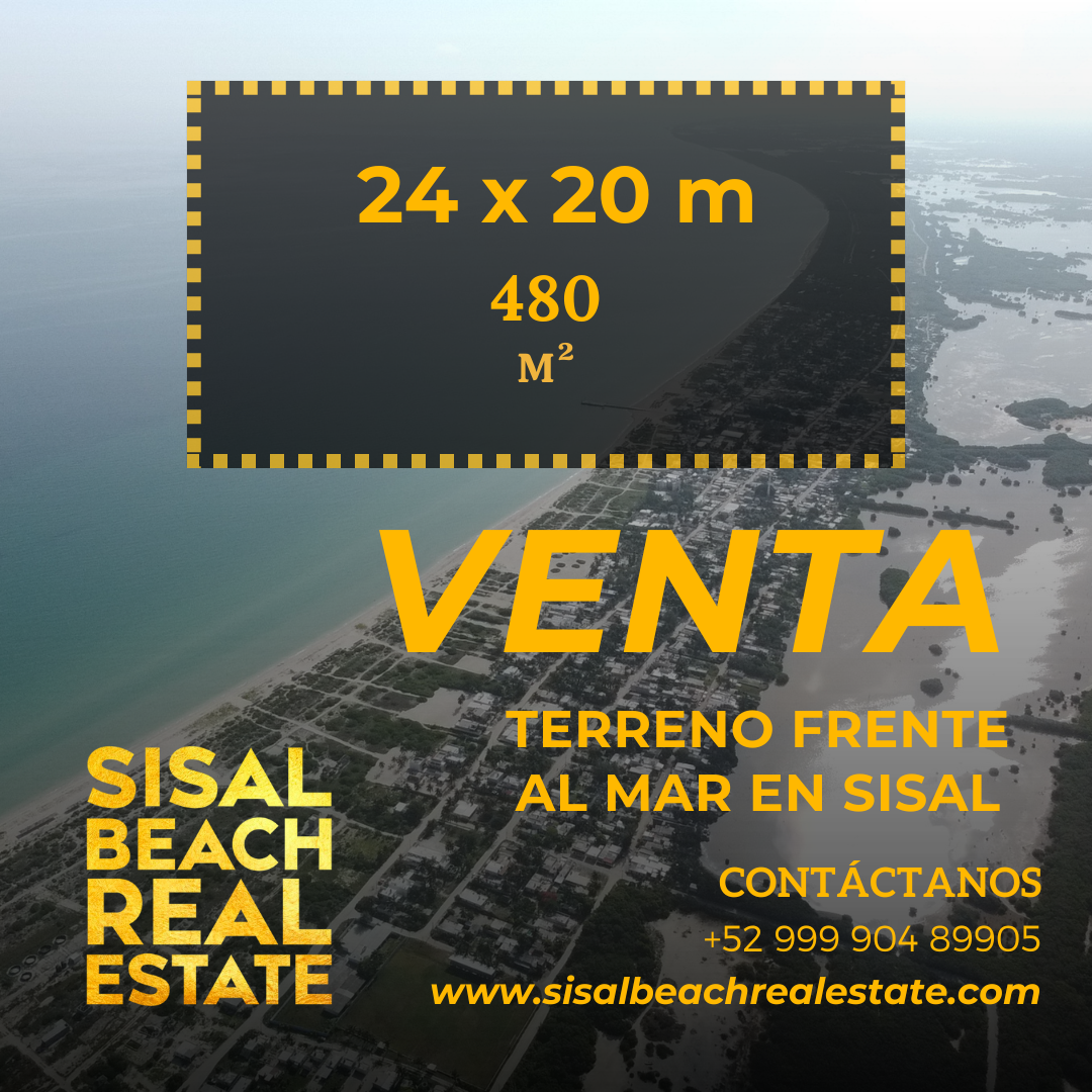 Terreno frente al mar en Sisal Yucatán 24x20m (480m²) $7,100,000.°°MXN