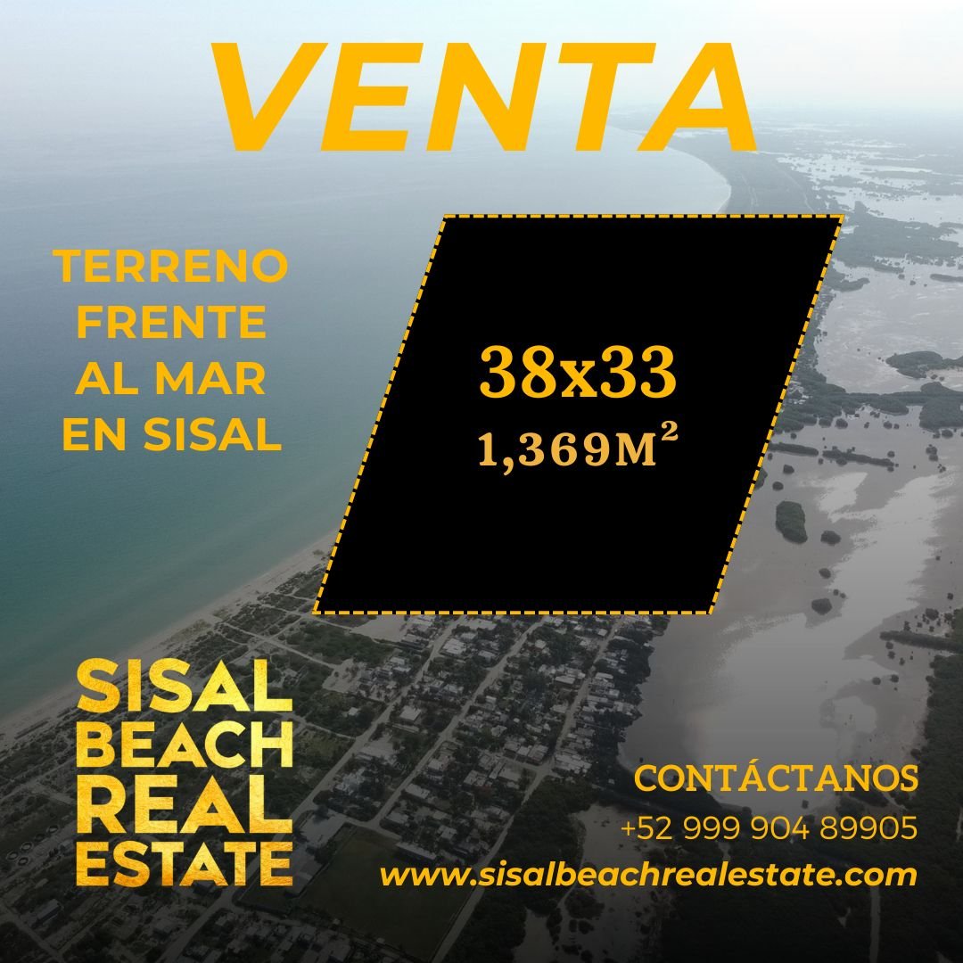 Terreno en venta en Sisal Yucatán 38x33m (1,369m²) $4,791,500.°°MXN  en avenida importante ideal para uso comercial