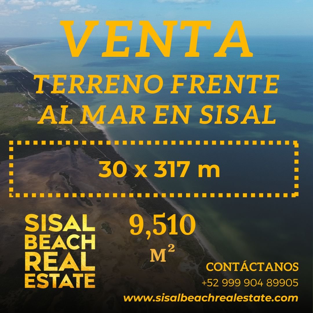Terreno en venta en Sisal Yucatán frente al mar 30 x 317 m (9,510m²) $21,000,000.°°MXN