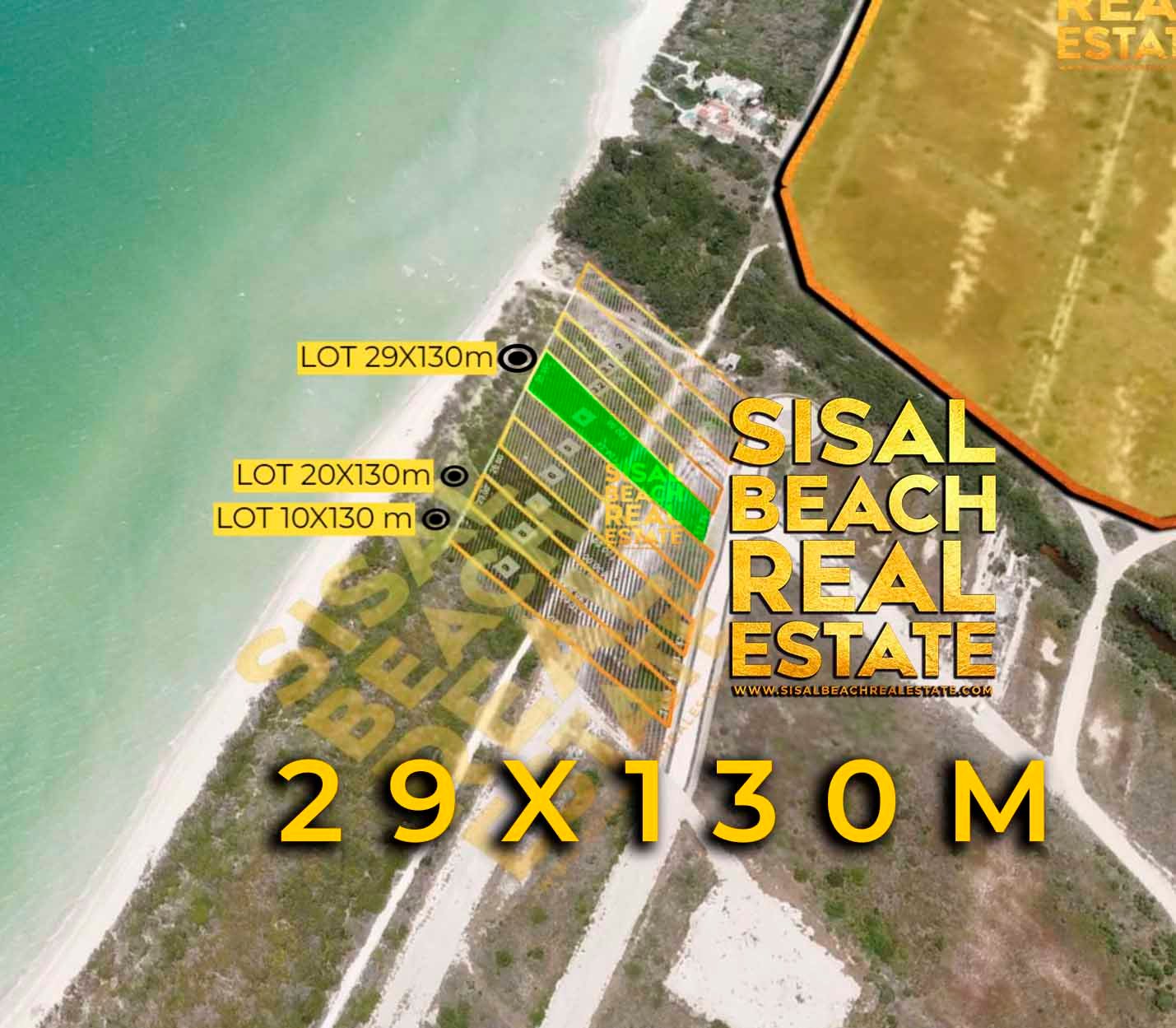 Terreno en venta frente al mar en Sisal Yucatán 29x130m (3,7